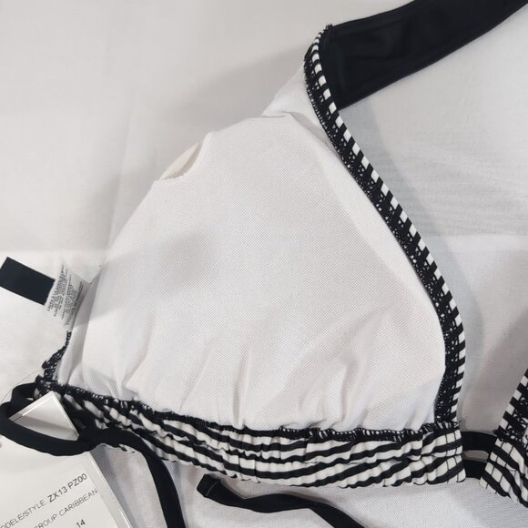 Point Zero Striped Halter Bikini Top Bathing Suit Women's 14 Black White NEW - Picture 11 of 11